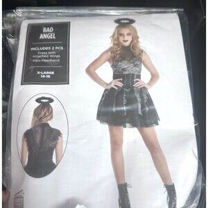 Bad Angel Women XL  Costume Costume Halloween dress wings halo NEW 14-16